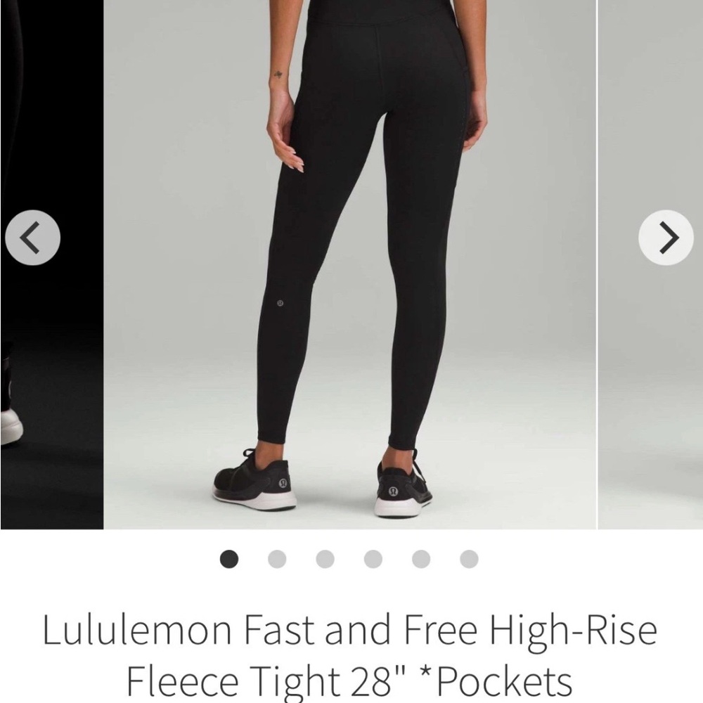 Lululemon Fast Free High-Rise Fleece Tight 28" Black Pockets Women’s Size 10
